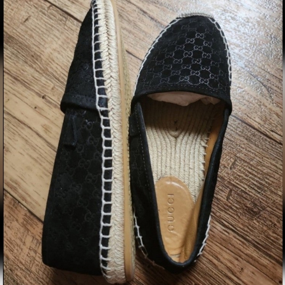 Gucci Espadrilles Black Suede Size 35.5 5.5 US - Picture 5 of 14